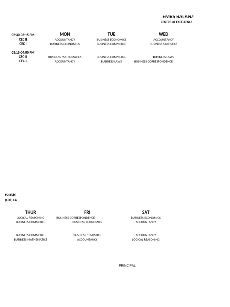 CA Timetable BLNR | PDF