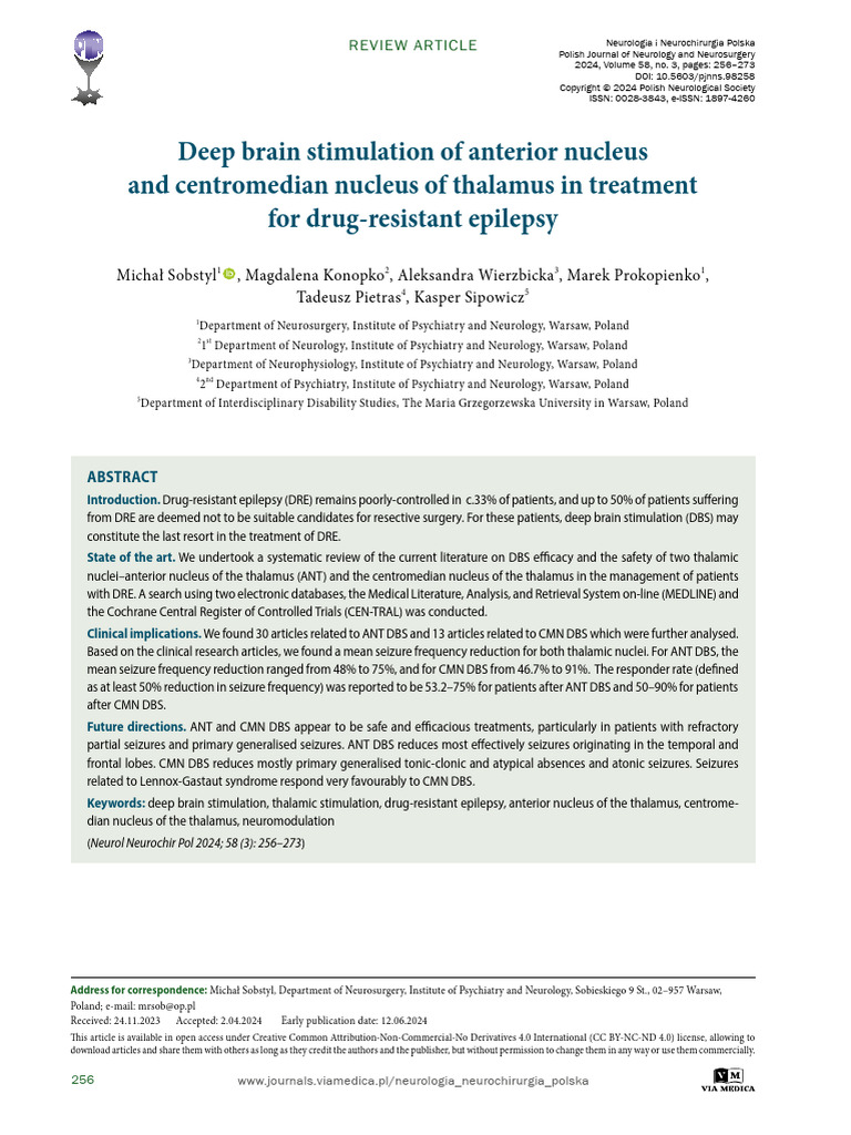 Deep Brain Stimulation of Ante | PDF | Deep Brain Stimulation | Epilepsy