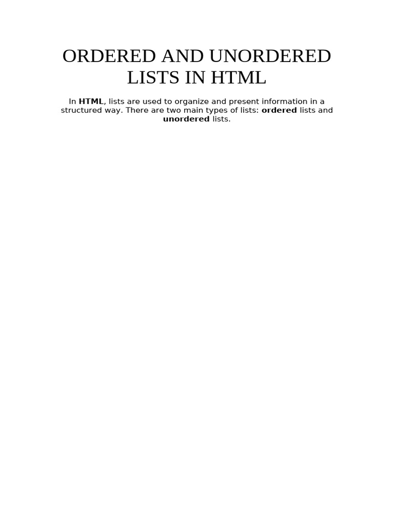 HTML Ordered and Unordered Lists Guide | PDF