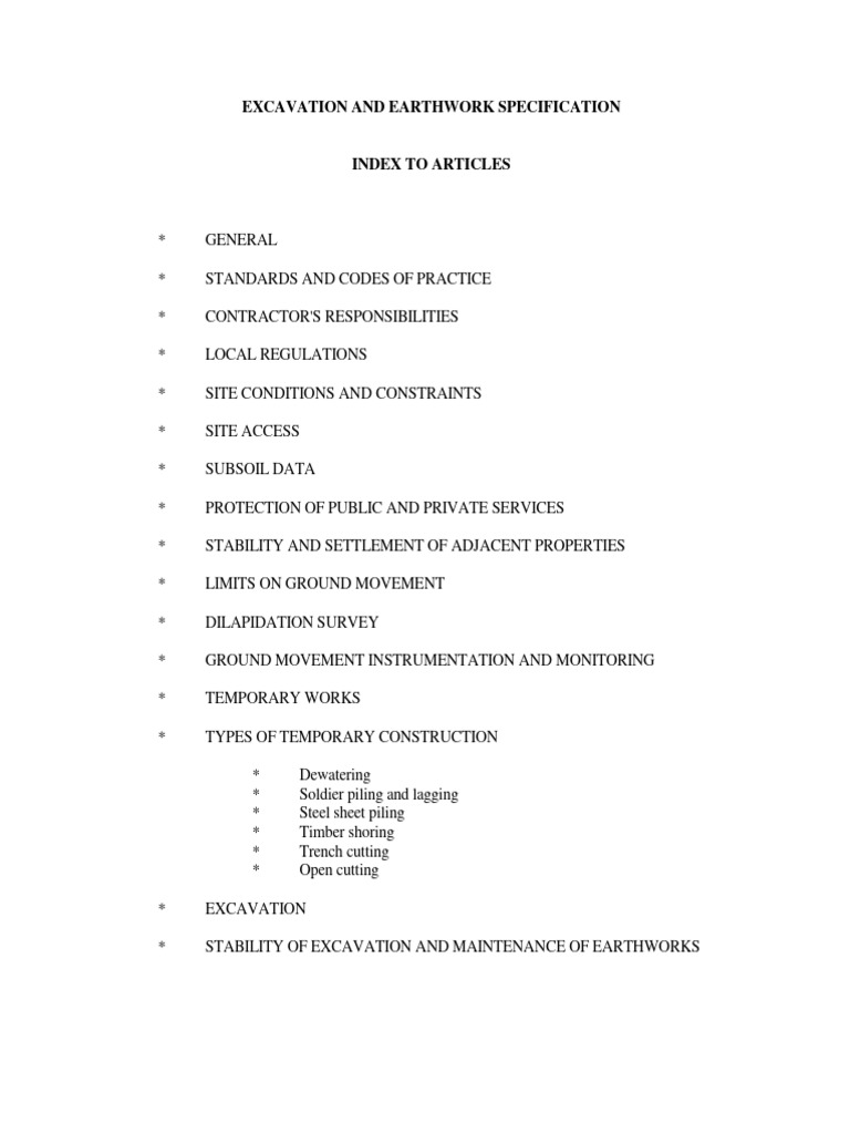 Excavation and Earthwork Guidelines | PDF | Groundwater | Specification ...