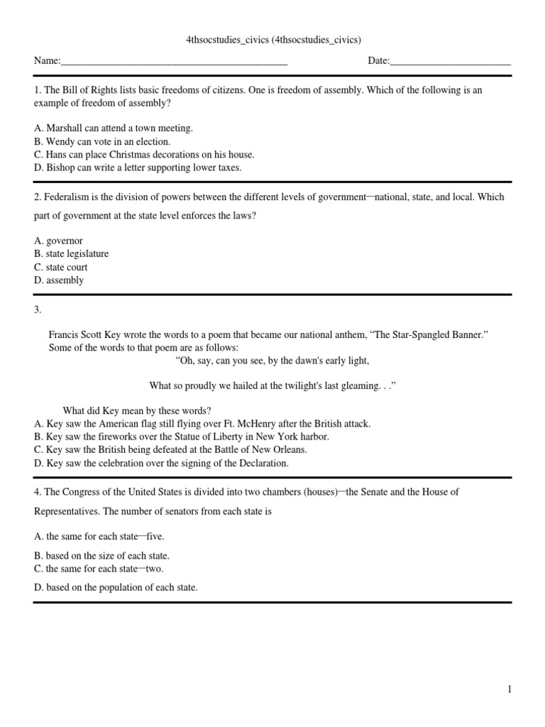Civics Test Review: Key Concepts | PDF | U.S. State | United States ...