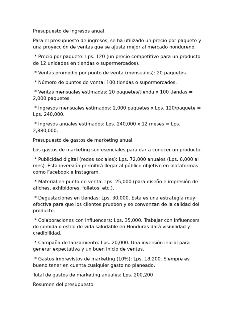 Presupuesto Anual de Ingresos y Gastos | PDF