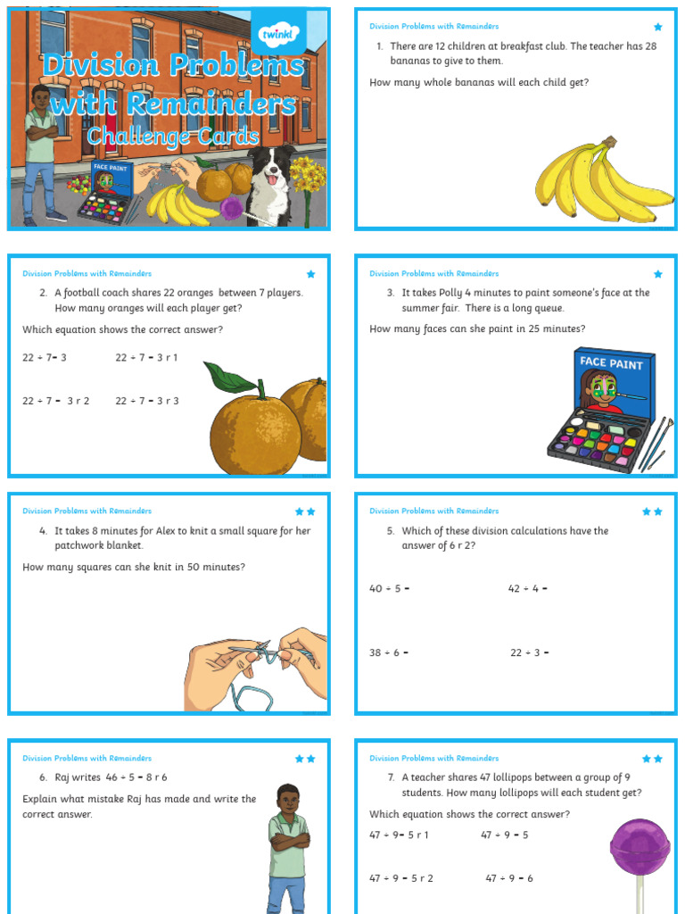 Division Problems With Remainders Challenge Cards Ver 2 | PDF | Chess ...