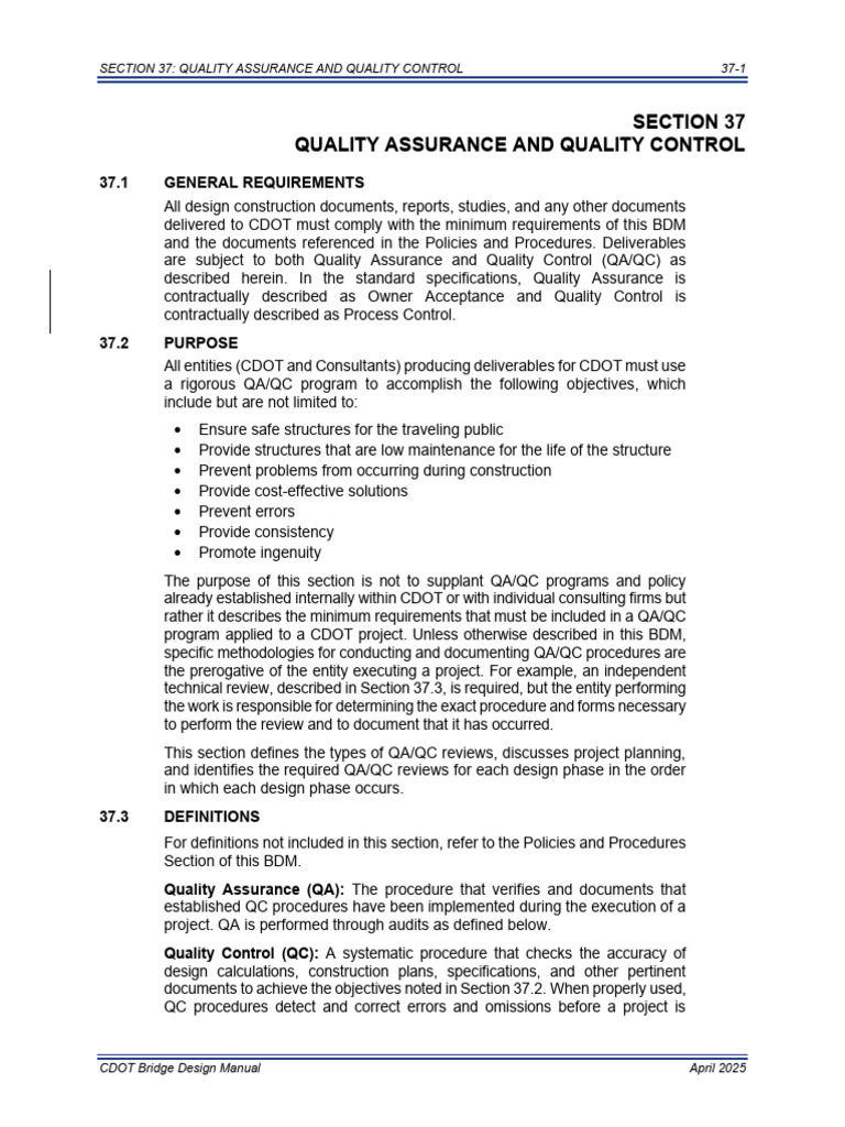 CDOT Quality Assurance & Control Guidelines | PDF | Quality Assurance ...