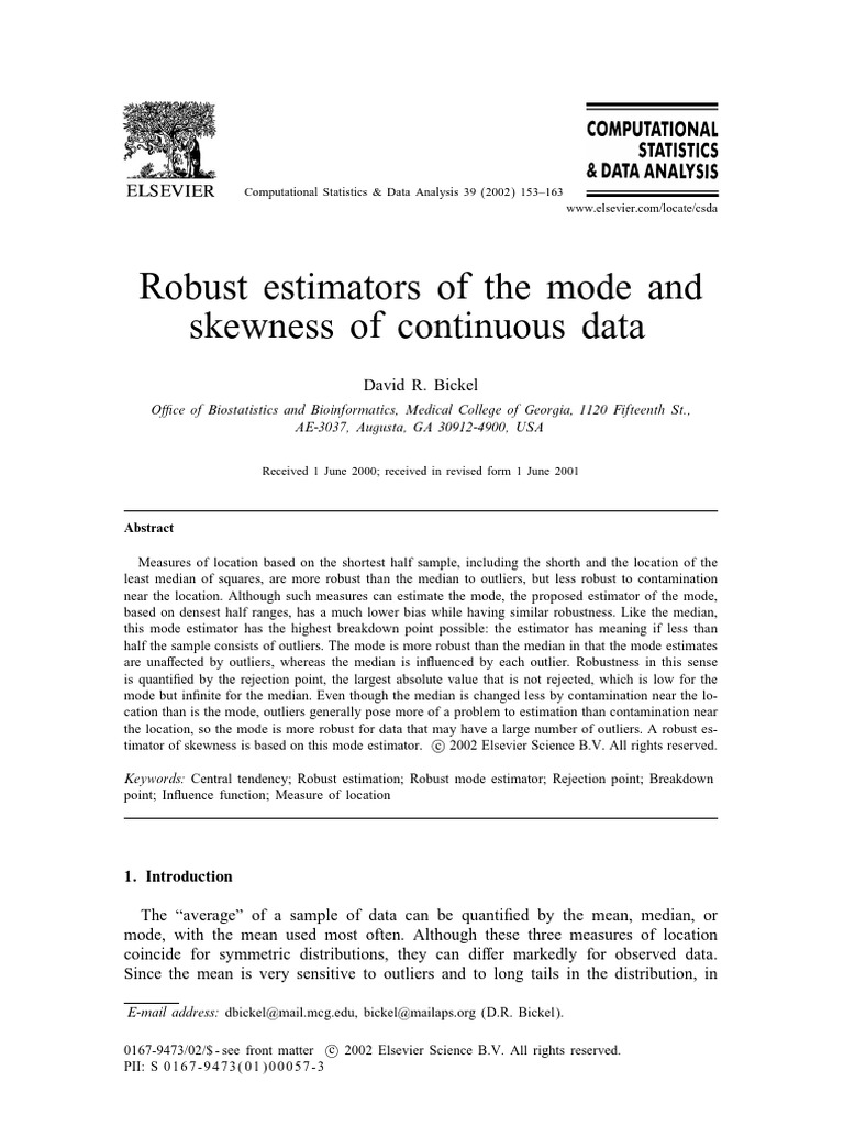 Robust Mode and Skewness Estimators | PDF | Mode (Statistics) | Robust ...