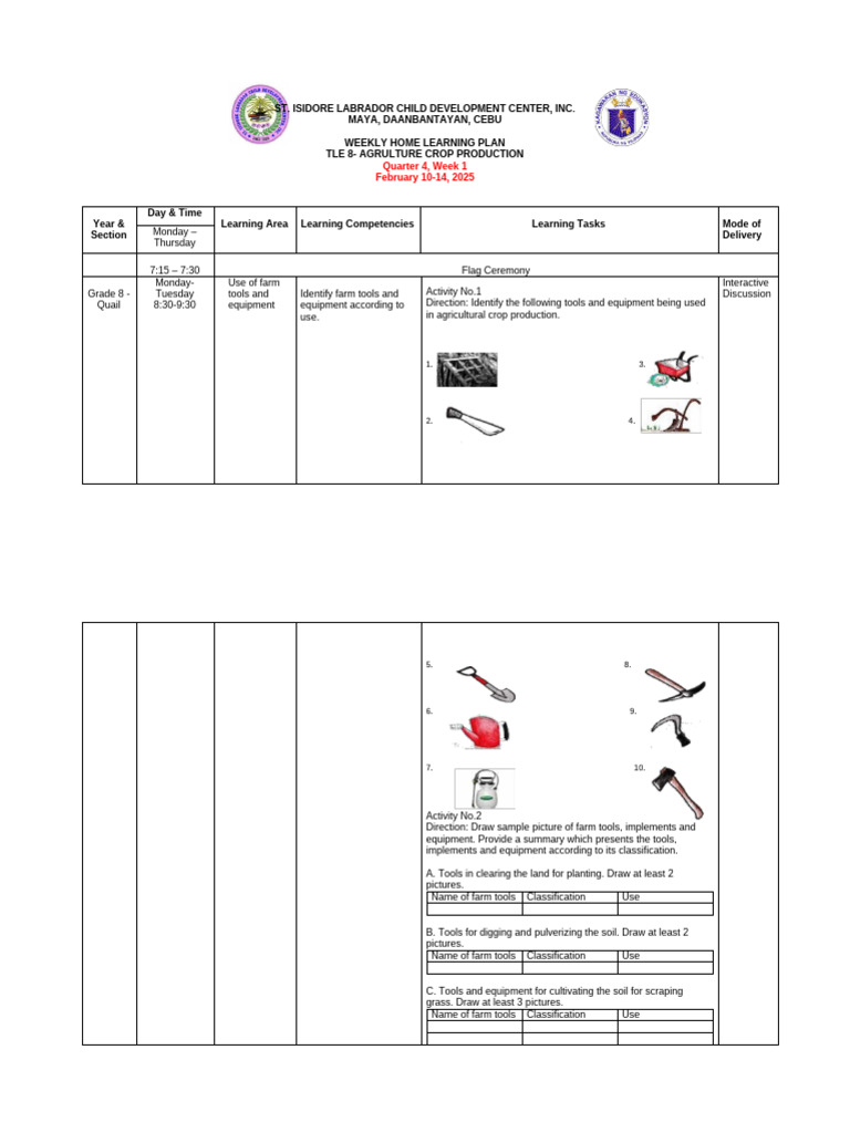 Agriculture WLHP - Q4week1 - Tle8 | PDF