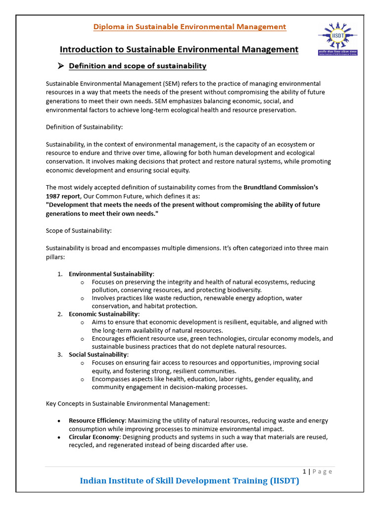 Diploma in Sustainable Environmental Management | PDF | Sustainability ...