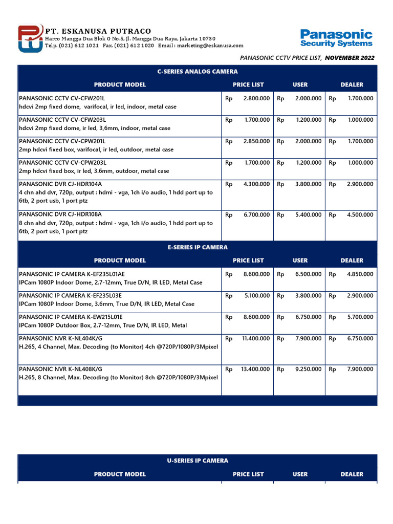 Panasonic CCTV Price List 2022 | PDF | Zoom Lens | Camera