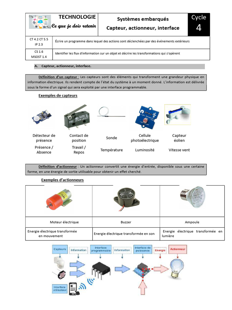 Capteurs et actionneurs en systèmes embarqués | PDF | Capteur | Électricité