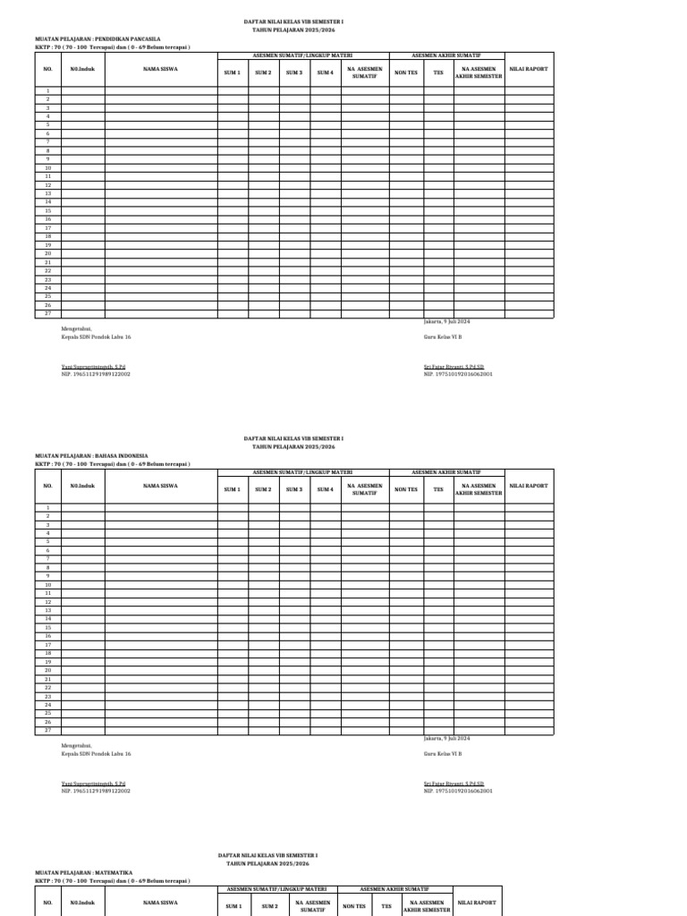 Buku Daftar Nilai (Version 1) .XLSB | PDF