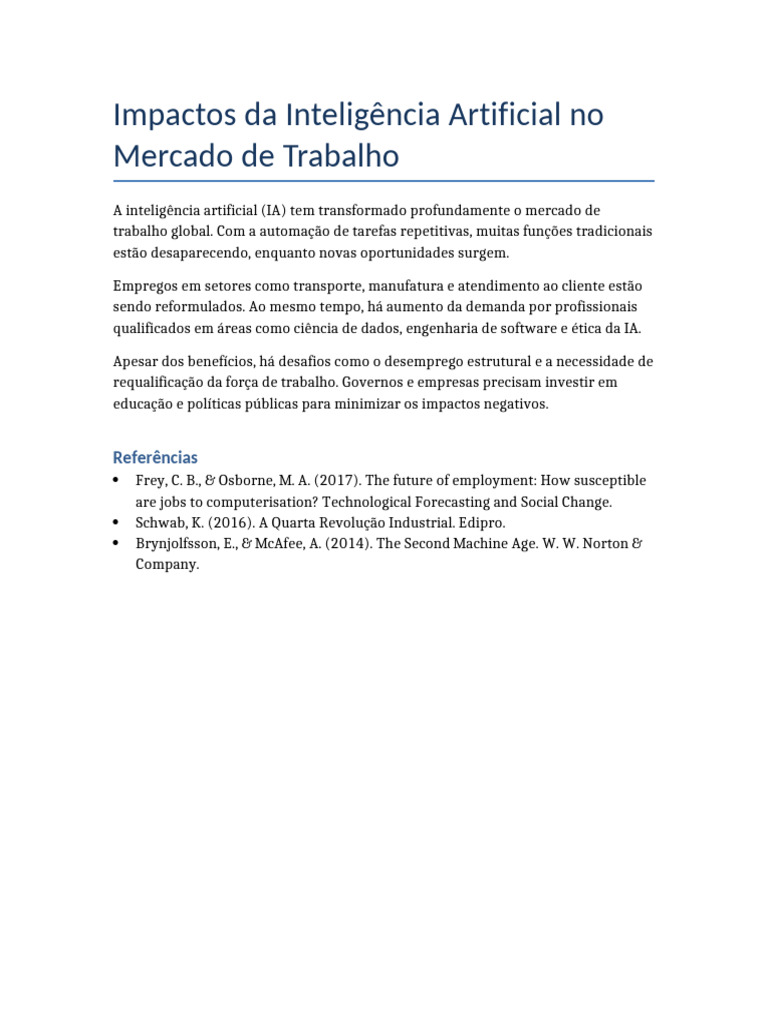 Impactos da IA no Mercado de Trabalho | PDF
