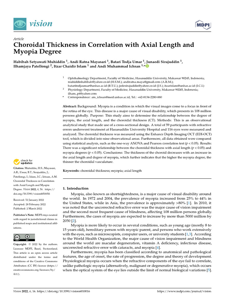 Choroidal Thickness and Myopia Study | PDF | Myopia | Visual Impairment