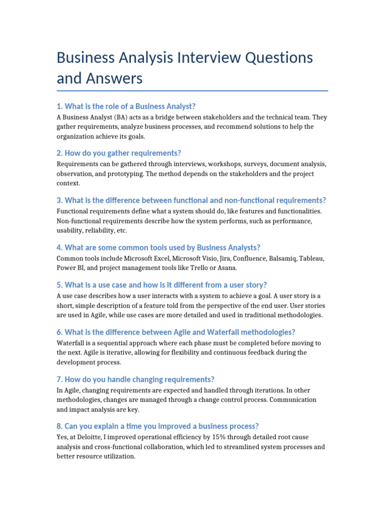 Business Analysis Interview QA Final | PDF | Business Analysis ...