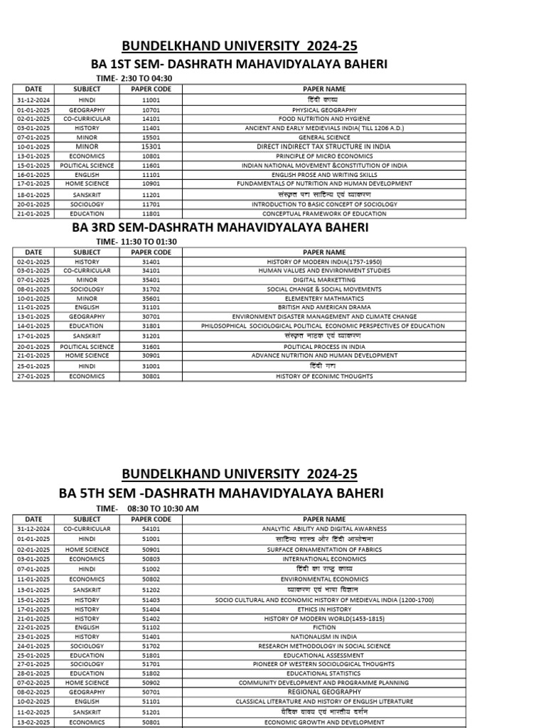 BA Odd Semester Exam Schedule 2024-25 | PDF | Science | Social Sciences