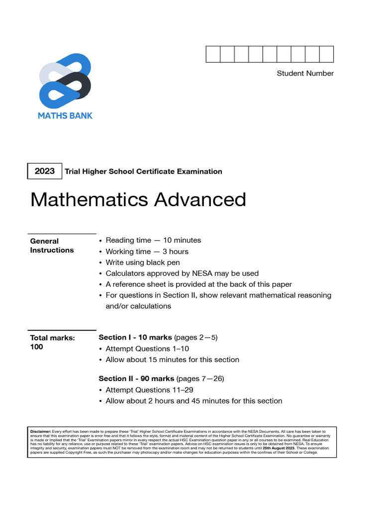 2023 Maths Bank Trial Paper + Solutions | PDF | Mathematics