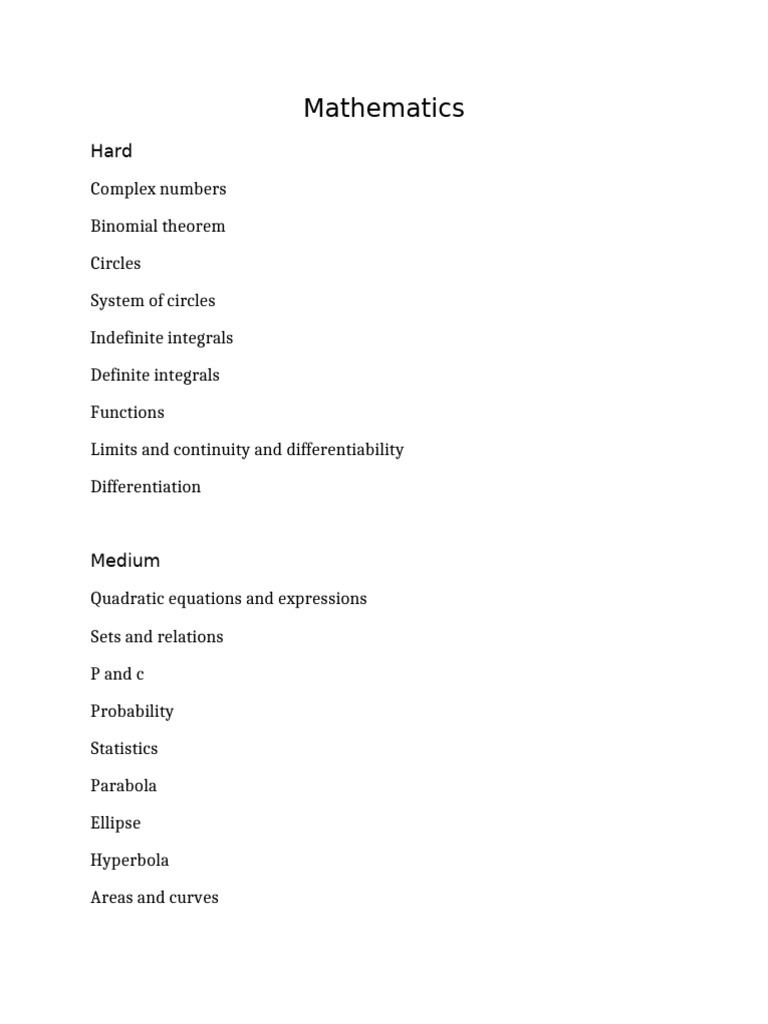 Comprehensive Mathematics Topics Guide | PDF
