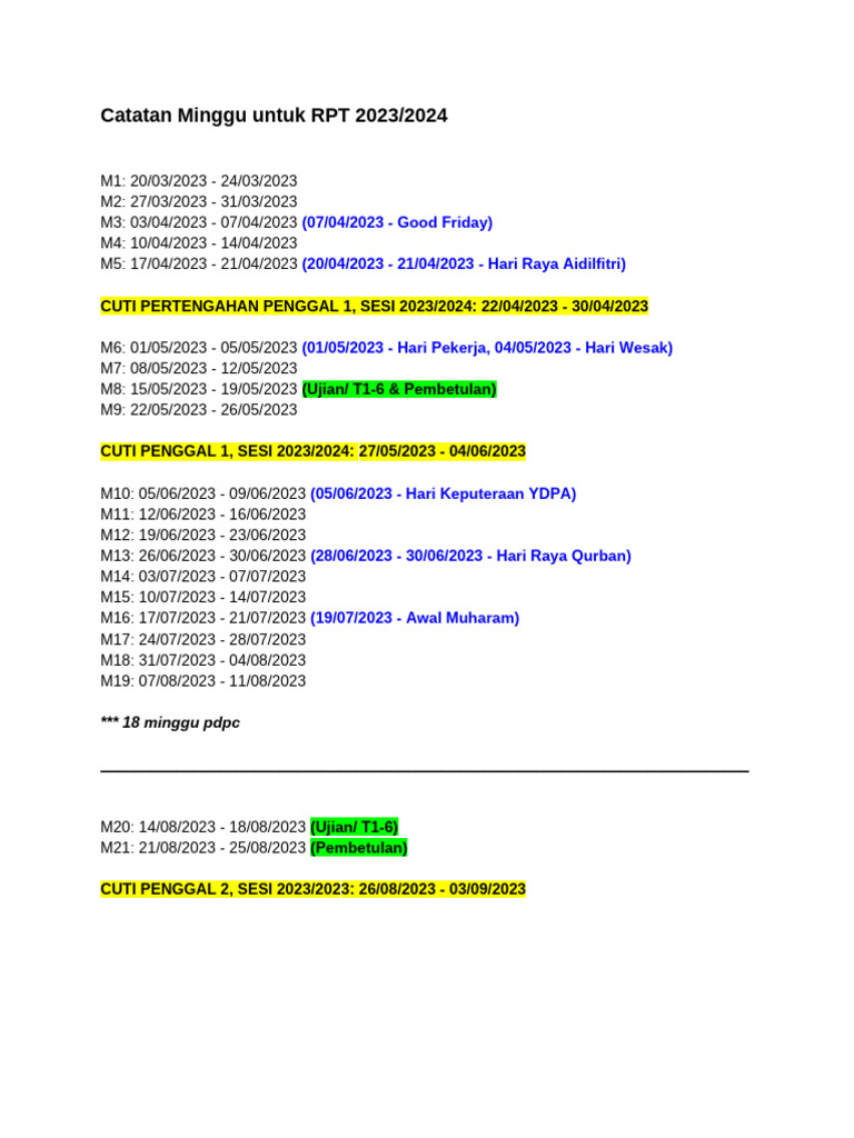 Jadwal RPT 2023/2024 Lengkap | PDF