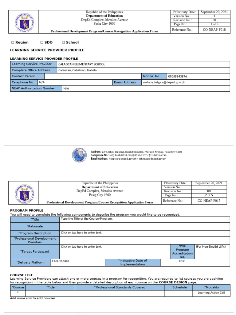Course Recognition Application Form | PDF | Computing
