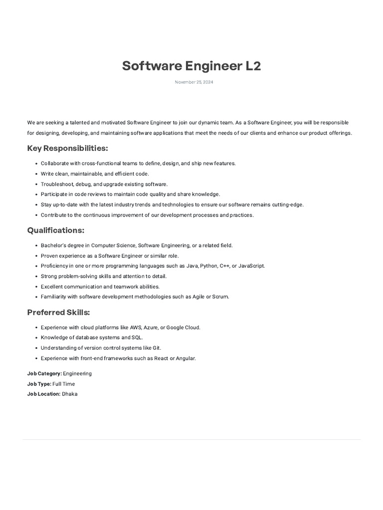Software Engineer L2 Position Available | PDF