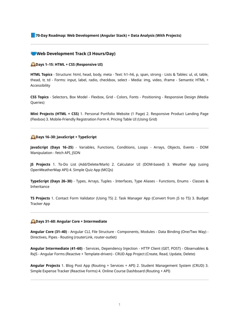 This One Is 70 Day Web Data Roadmap | PDF | Html Element | Html