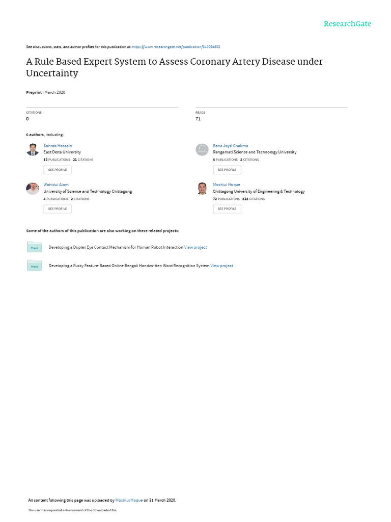 A Rule Based Expert System To Assess Coronary Arte | PDF | Myocardial ...