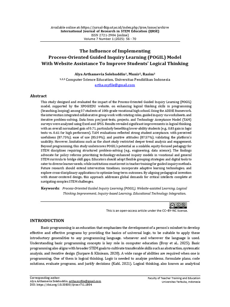 POGIL Model Enhances Students' Logic Skills | PDF | Critical Thinking ...