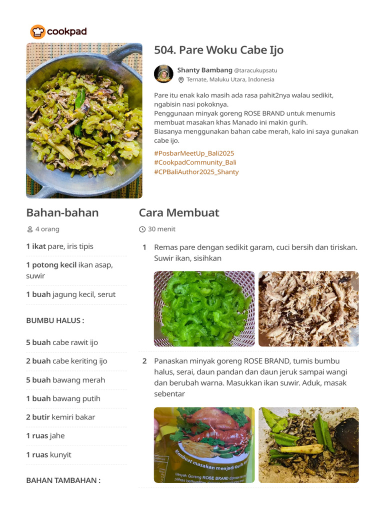 Resep 504. Pare Woku Cabe Ijo Oleh Shanty Bambang - Cookpad | PDF