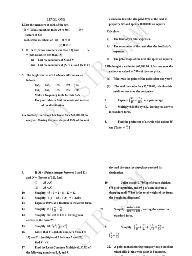 Math Problem Set and Solutions | PDF | Area | Circle
