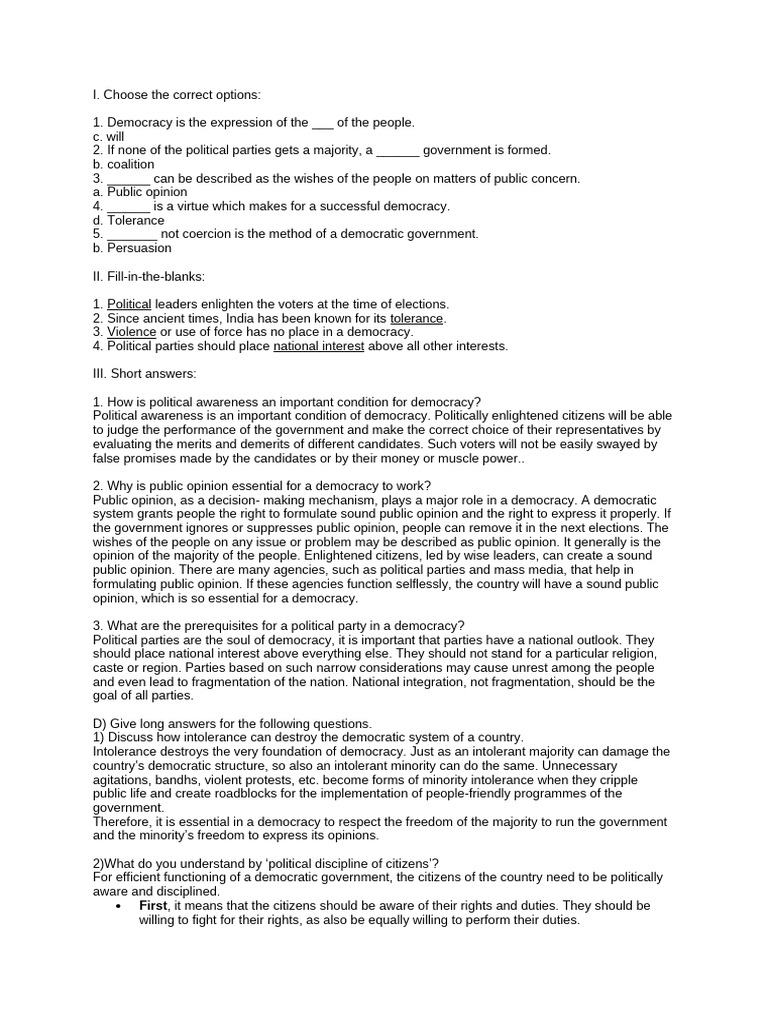 Key Concepts of Democracy for Class 7 | PDF | Democracy | Political ...