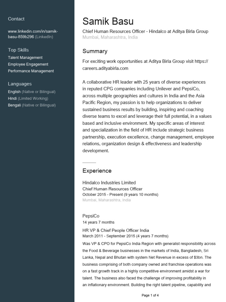 Samik Basu, CHRO, Hindalco Industries | PDF | Business Economics | Business