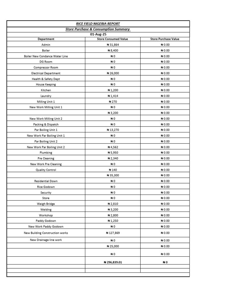 Stores Inward & Outward Statement as on 01-08-2025 | PDF