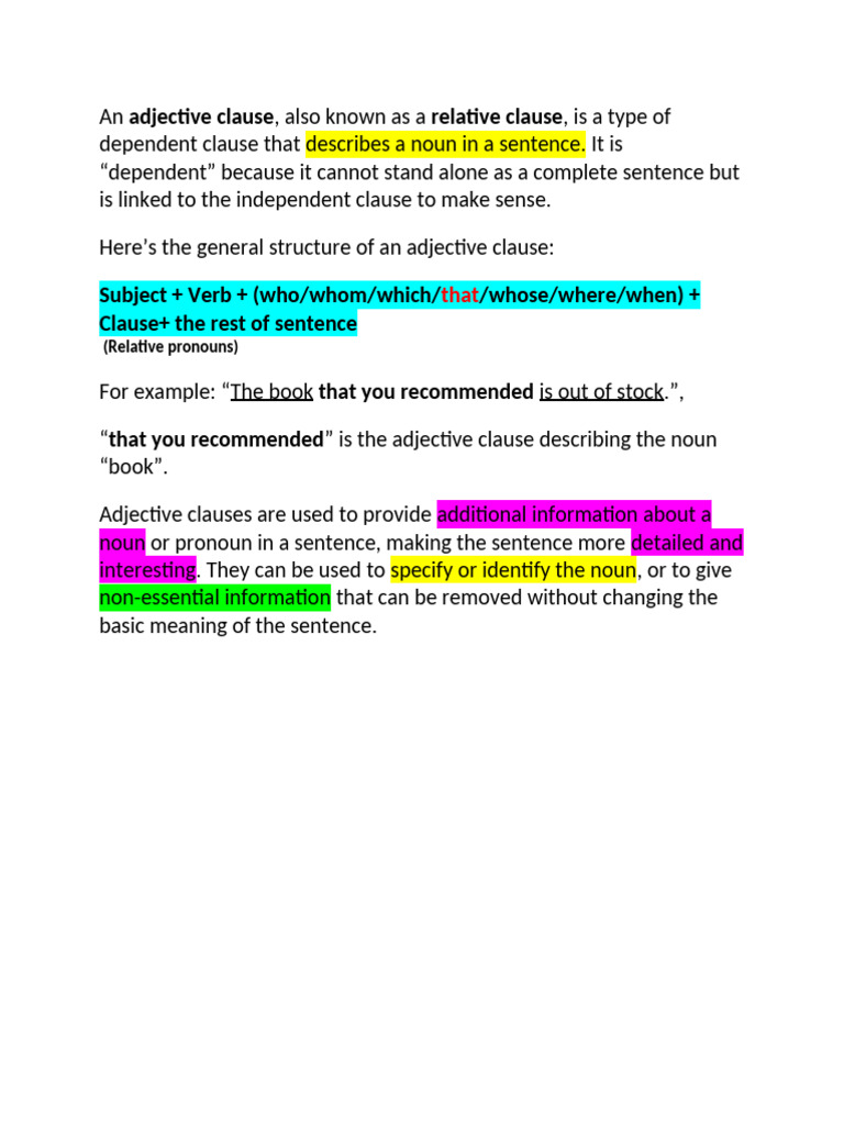 An Adjective Clause | PDF
