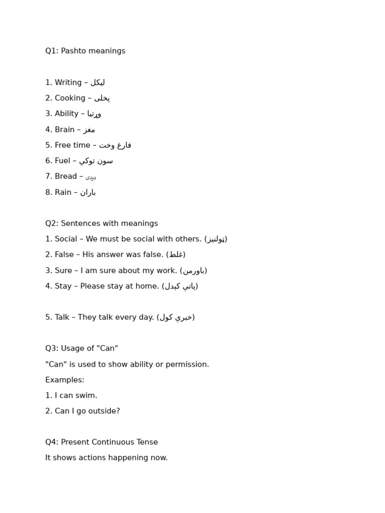 Pashto Language Basics and Usage | PDF