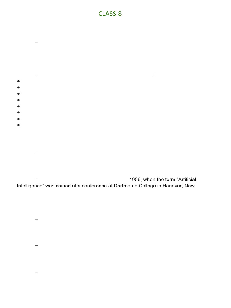 AI Overview for Class 8 Students | PDF | Artificial Intelligence ...
