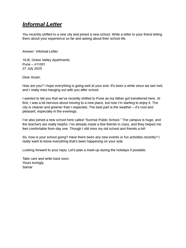 Writing an Informal Letter Example | PDF