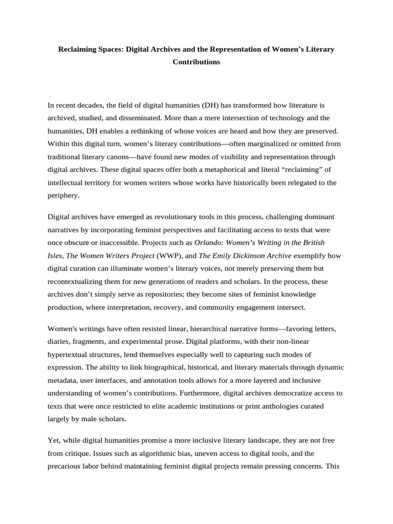 Digital Archives: Women's Literary Voices | PDF | Feminism | Gender Studies
