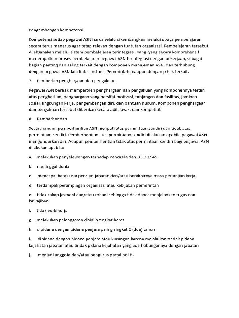 Pengembangan dan Pemberhentian ASN | PDF