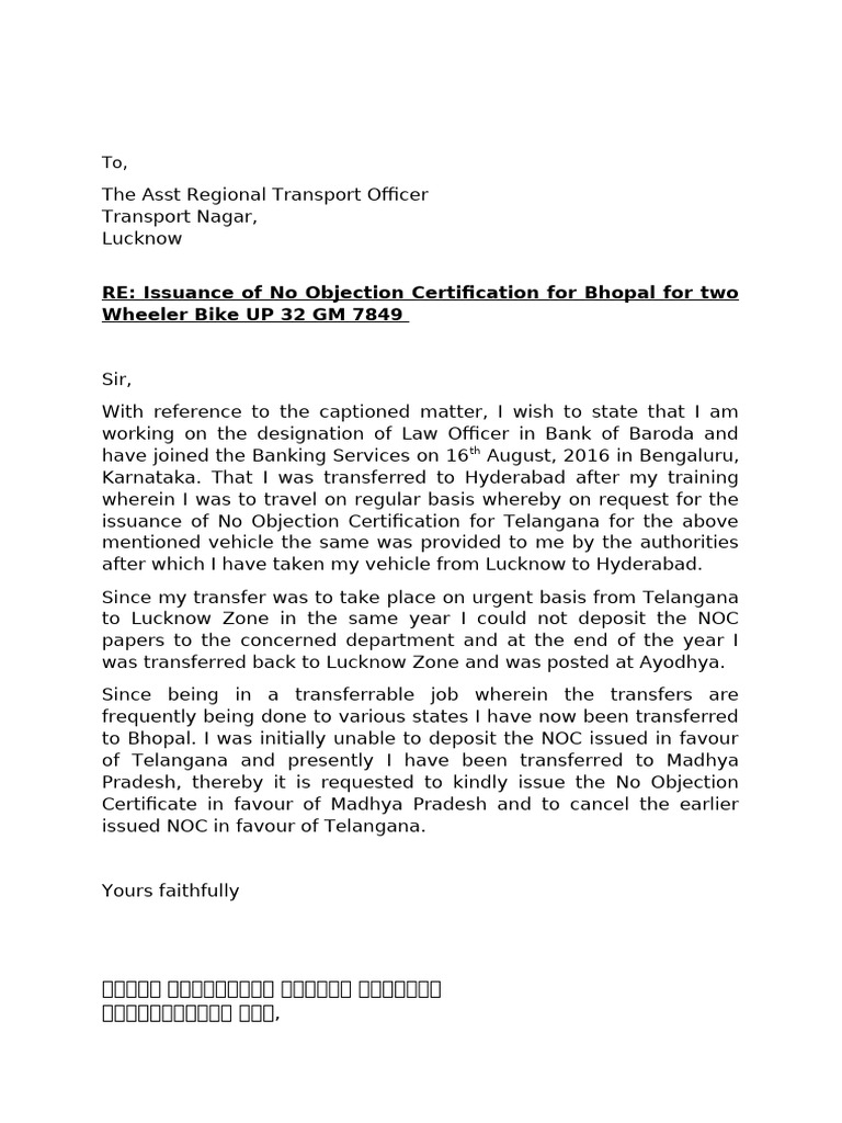Letter To Rto Office | PDF