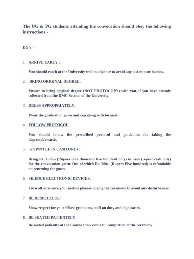 Convocation Guidelines for Students | PDF