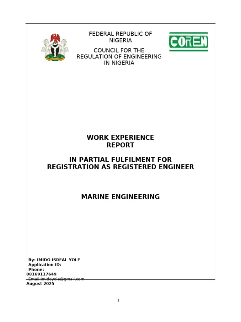 Marine Engineering Work Experience Report | PDF | Internal Combustion ...