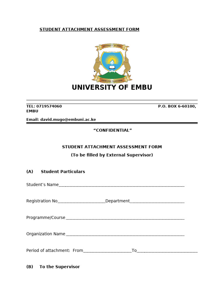 Student Attachment Assessment Form | PDF
