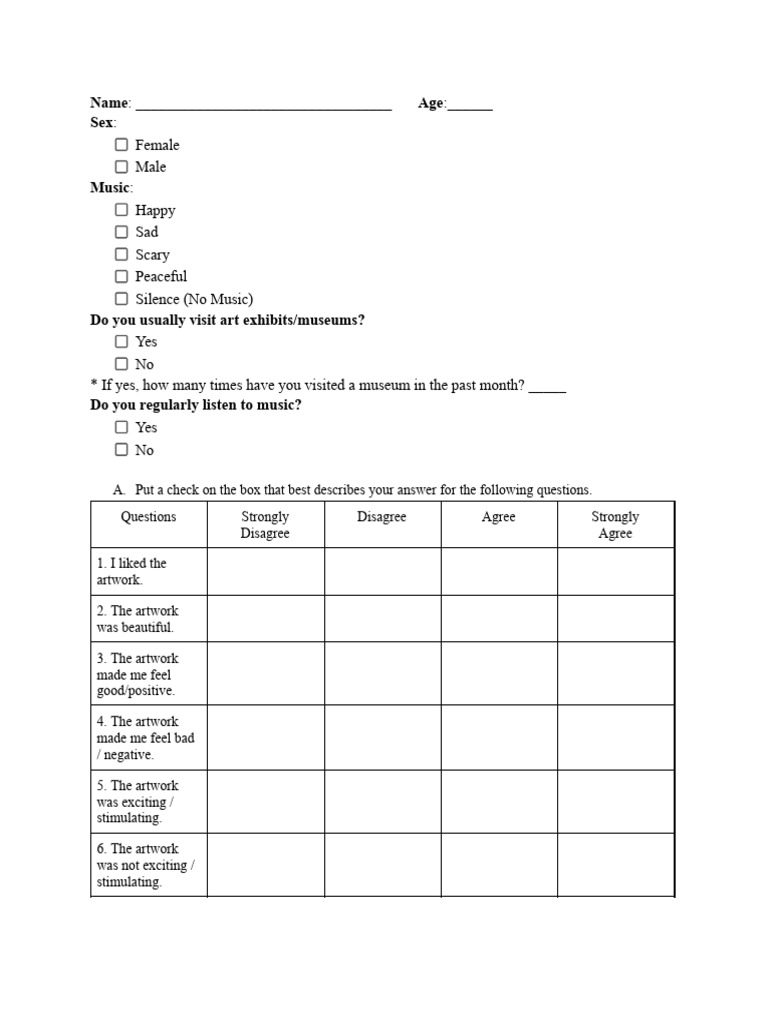 Art and Music Experience Survey | PDF