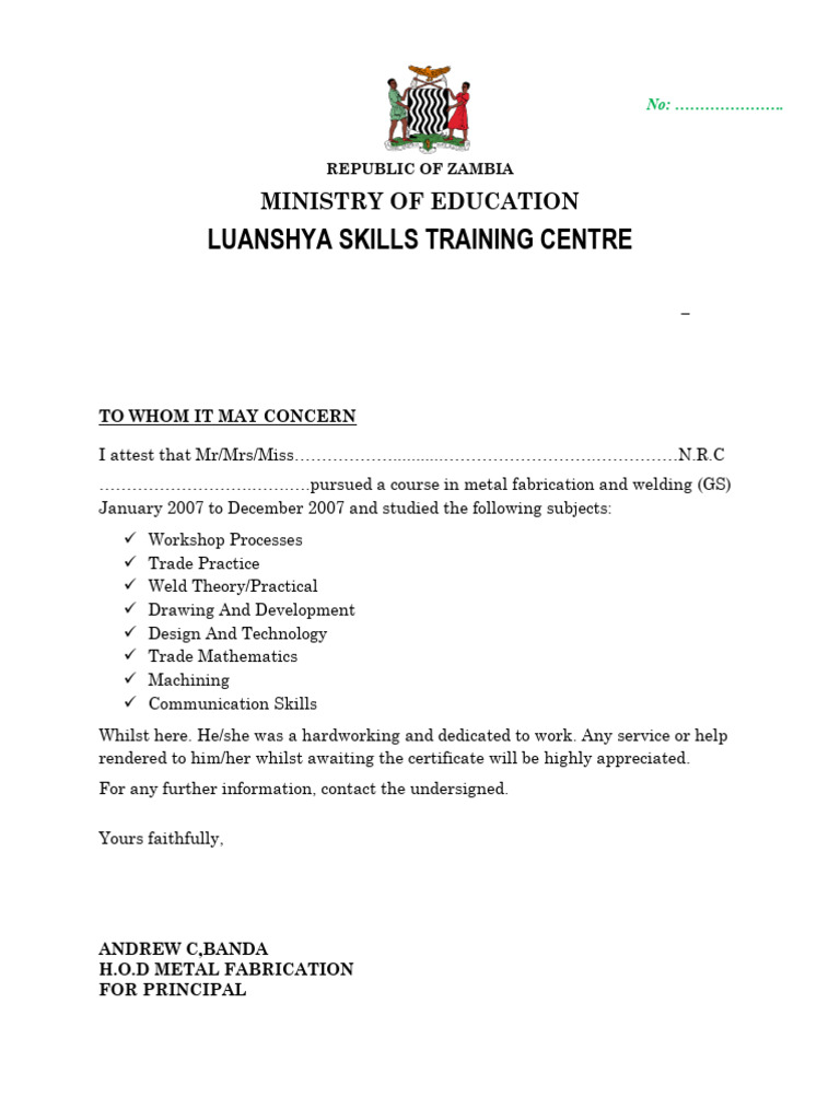 Metal Fabrication Course Attestation Letter | PDF