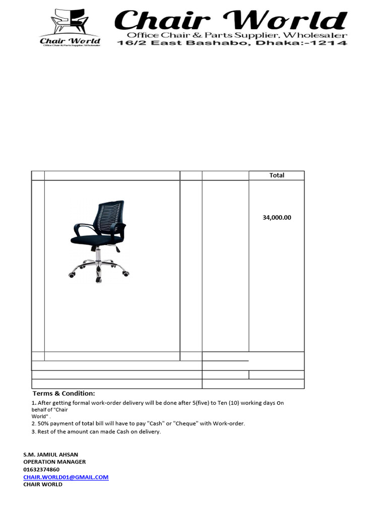 Office Chair Quotation for Fiber@Home | PDF