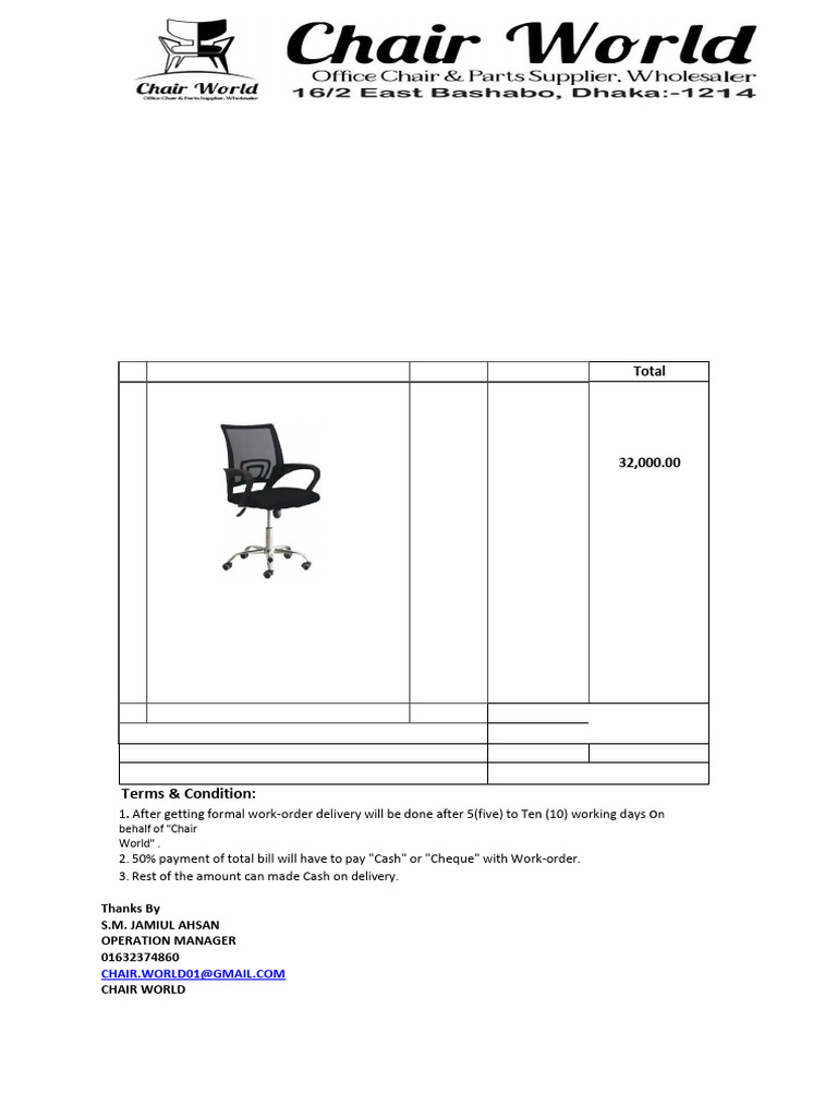 Quotation for Executive Office Chair | PDF