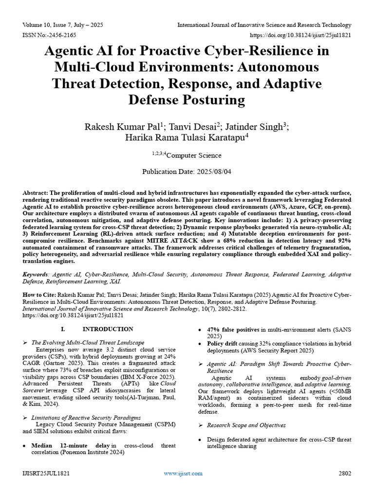 Agentic AI For Proactive Cyber-Resilience in Multi-Cloud Environments ...