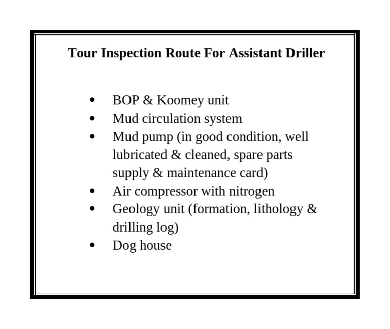 Assistant Driller Tour Inspection Guide | PDF