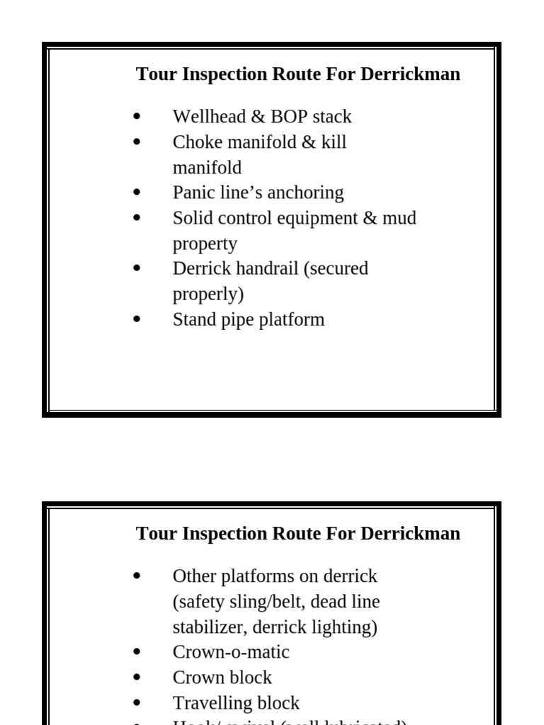 Derrickman Tour Inspection Checklist | PDF