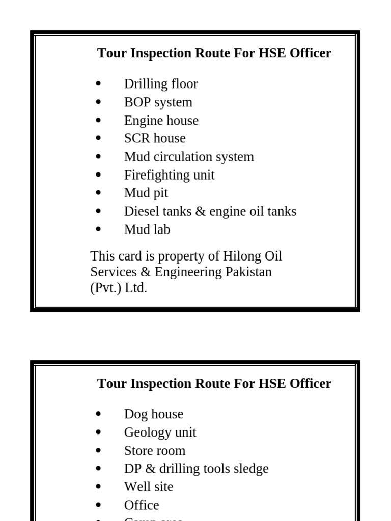 HSE Officer Tour Inspection Checklist | PDF