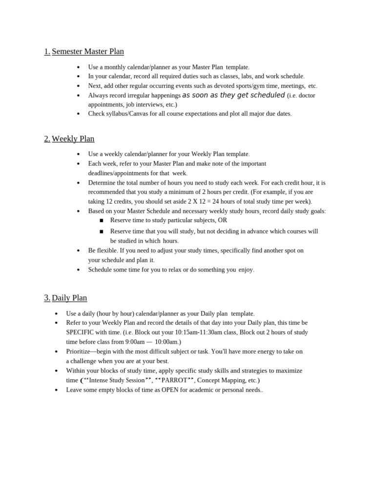 Study Plan Template Guide | PDF